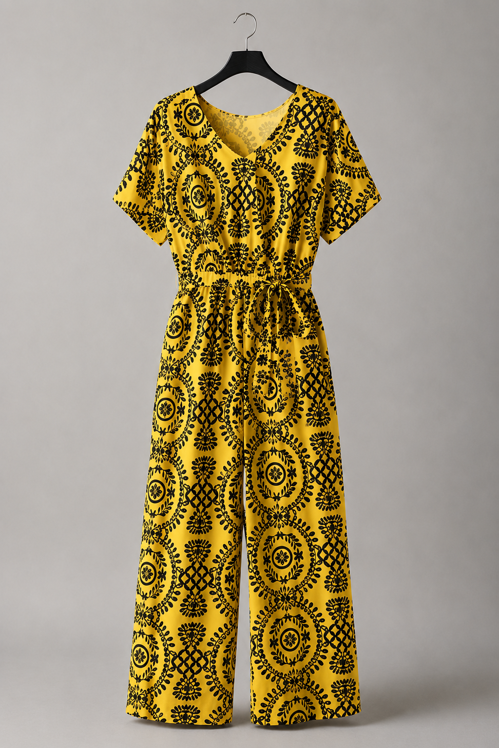 Sonnenblumen-Jumpsuit mit Medaillonmuster