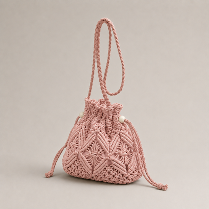 Macrame Drawstring Bucket Bag