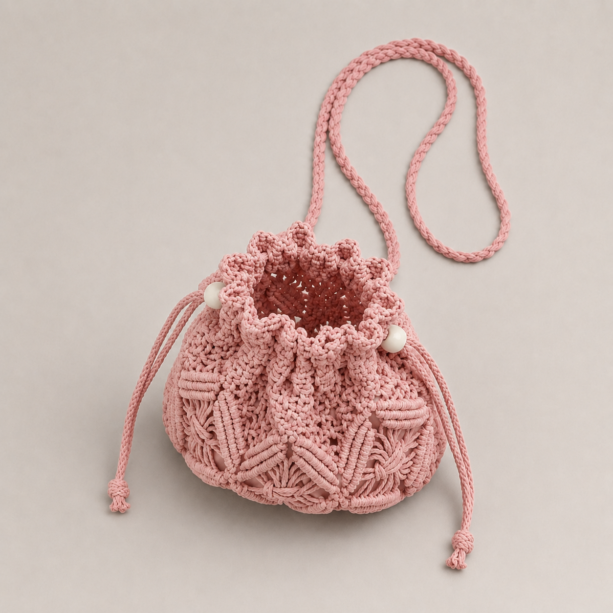 Macrame Drawstring Bucket Bag detail