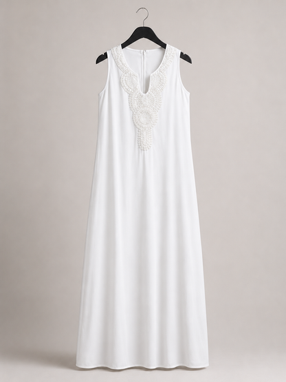 Elfenbeinfarbenes Spitzen-Maxikleid