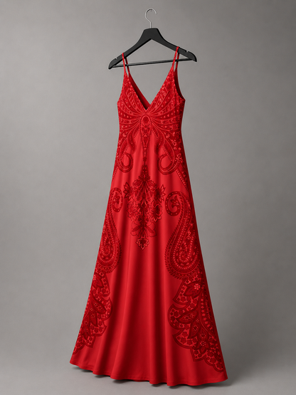 Purpurrotes Paisley-Maxikleid