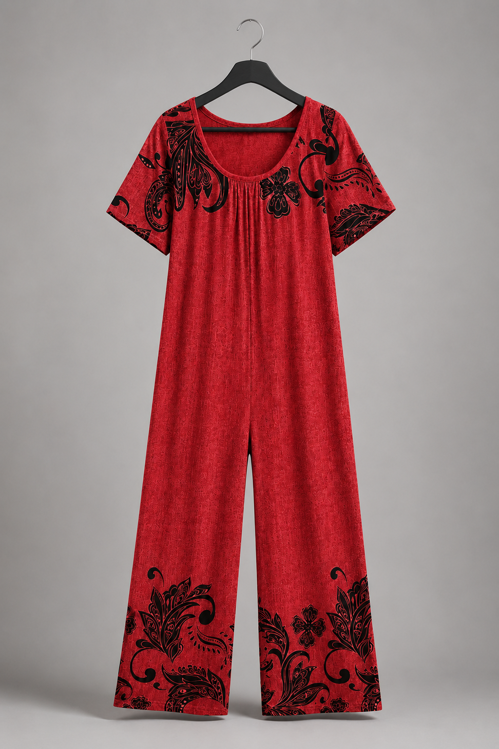 Scharlachroter Marlene-Jumpsuit mit Blütenmuster