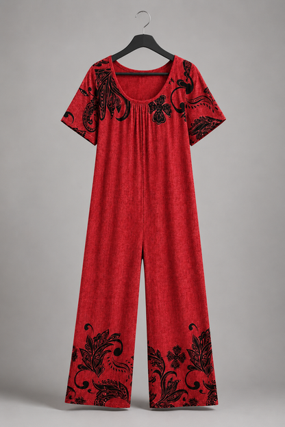 Scharlachroter Marlene-Jumpsuit mit Blütenmuster