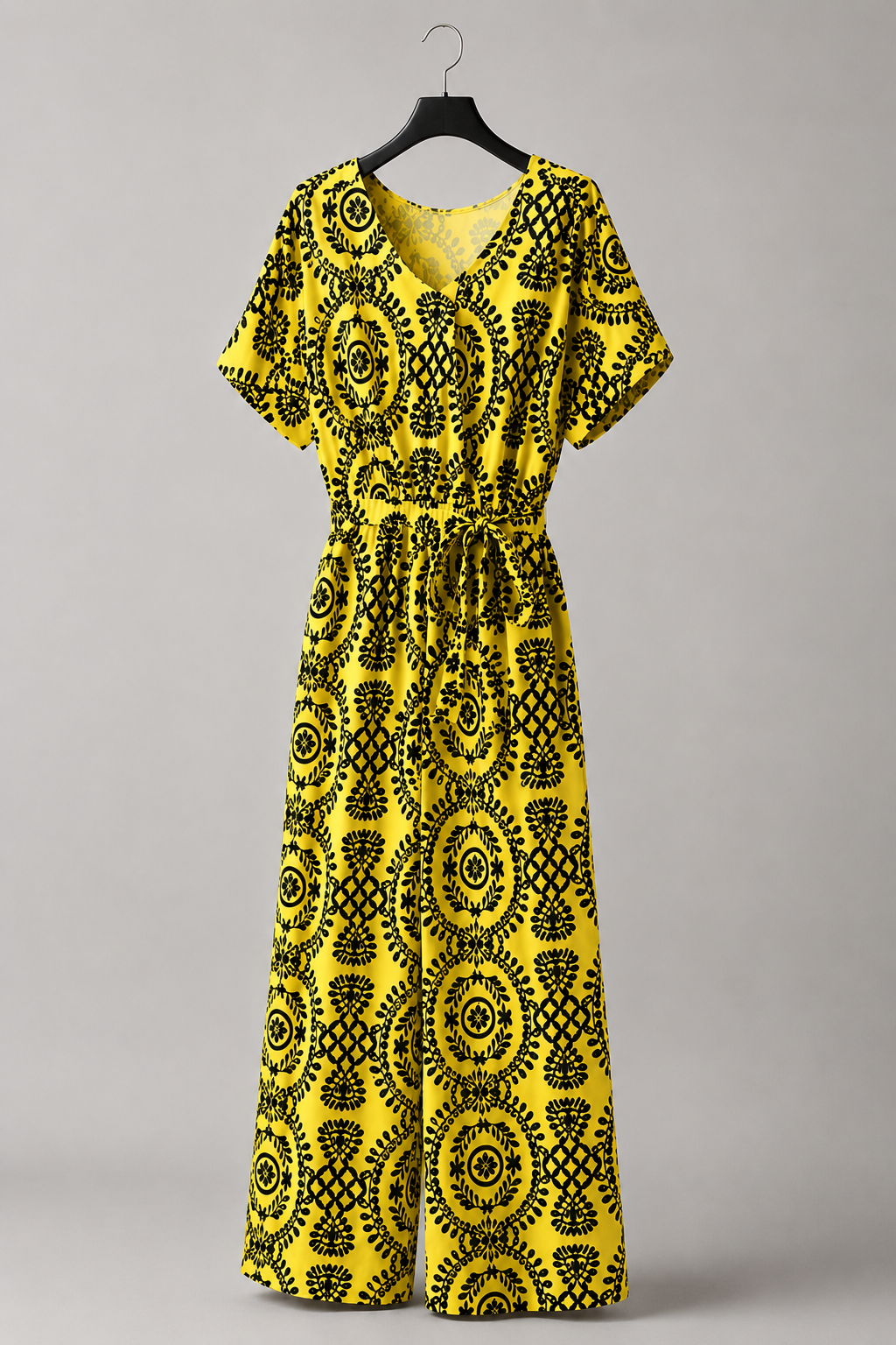 Sonnenblumen-Jumpsuit mit Medaillonmuster