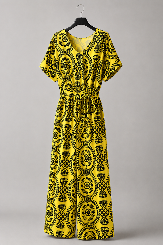 Sonnenblumen-Jumpsuit mit Medaillonmuster