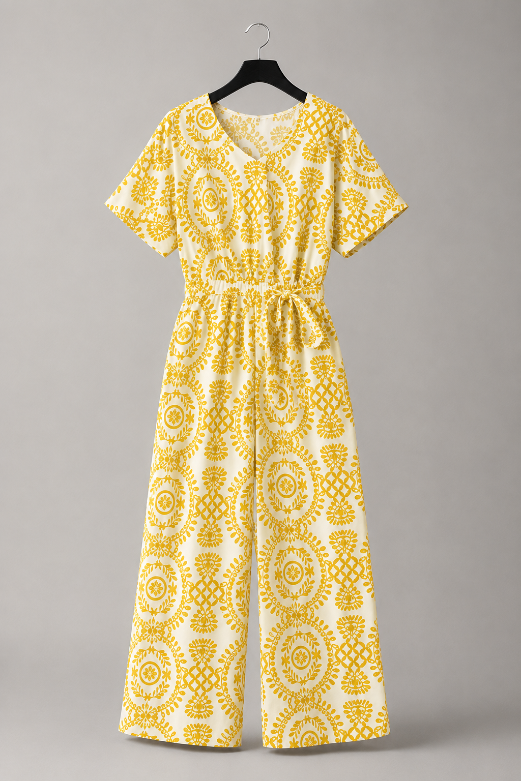 Sonnenblumen-Jumpsuit mit Medaillonmuster