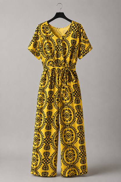 Sonnenblumen-Jumpsuit mit Medaillonmuster