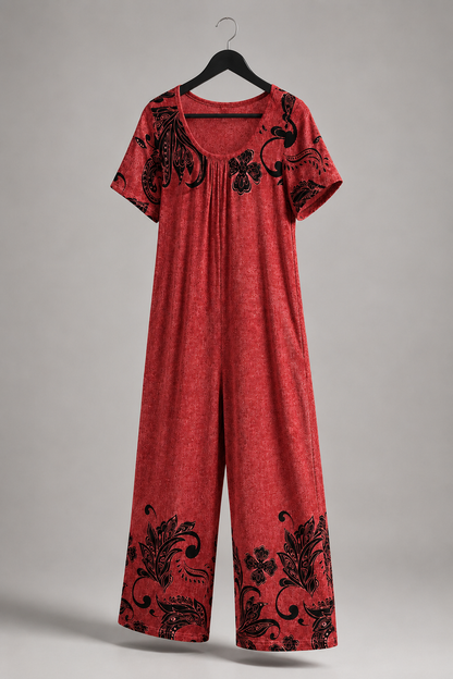Scharlachroter Marlene-Jumpsuit mit Blütenmuster