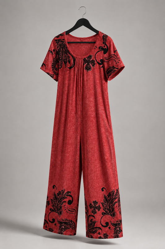 Scharlachroter Marlene-Jumpsuit mit Blütenmuster