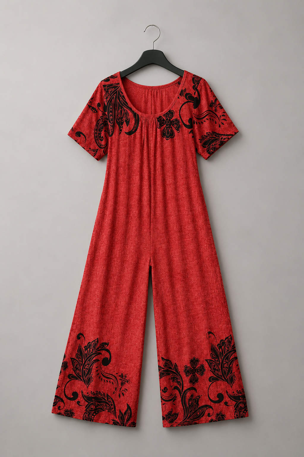 Scharlachroter Marlene-Jumpsuit mit Blütenmuster