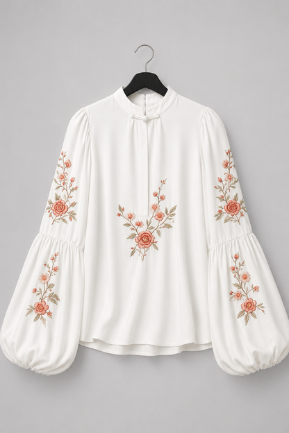 Elfenbeinfarbene bestickte Bluse