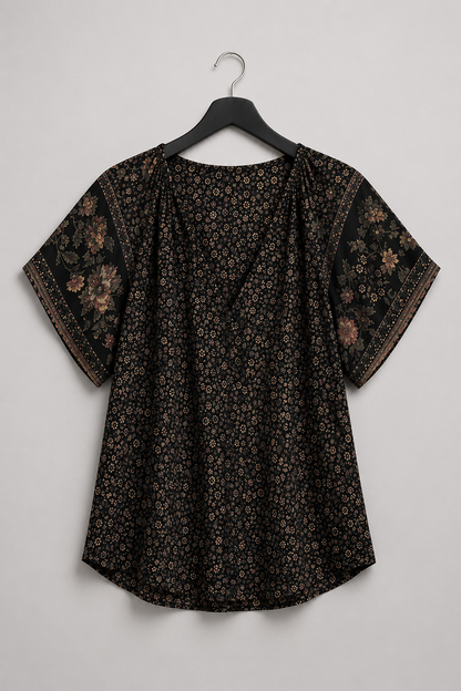 Schwarze Blumenbluse