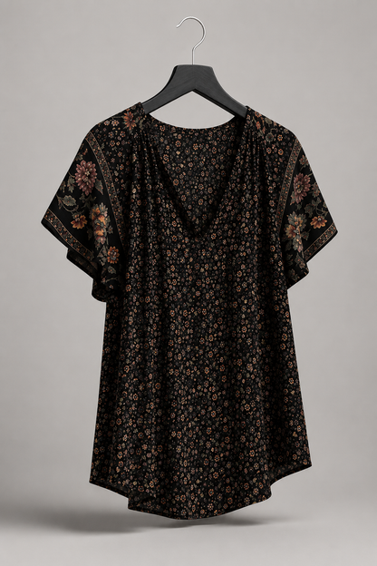 Schwarze Blumenbluse